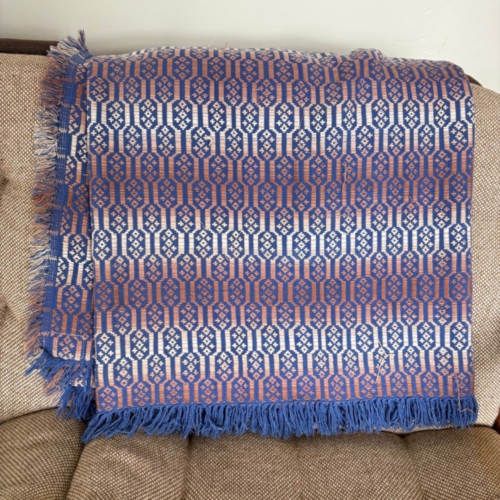 Vintage GIL TEX Made in Pakistan Handwoven Blanket Purple Blue Geometric Throw